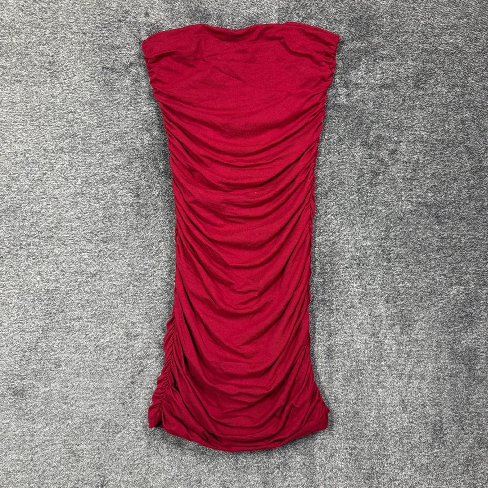 Express Red‎ Ruched Tube Dress Strapless Bodycon XS Cotton Modal Stretch